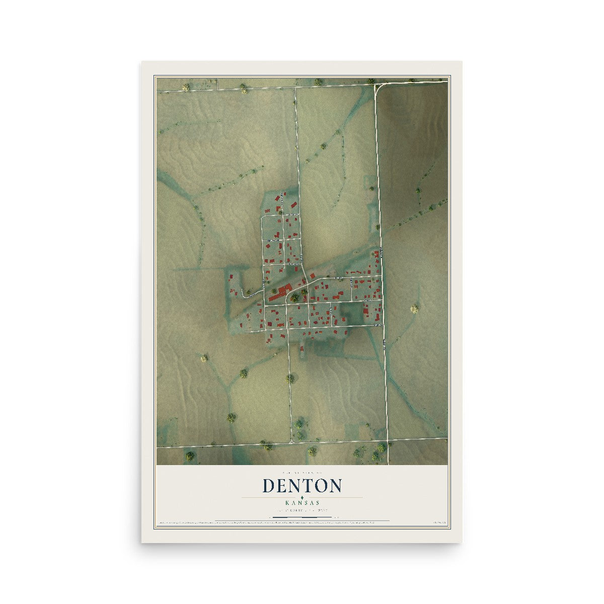 Map of Denton, Kansas, 12 x 18 inch unframed archival matte print