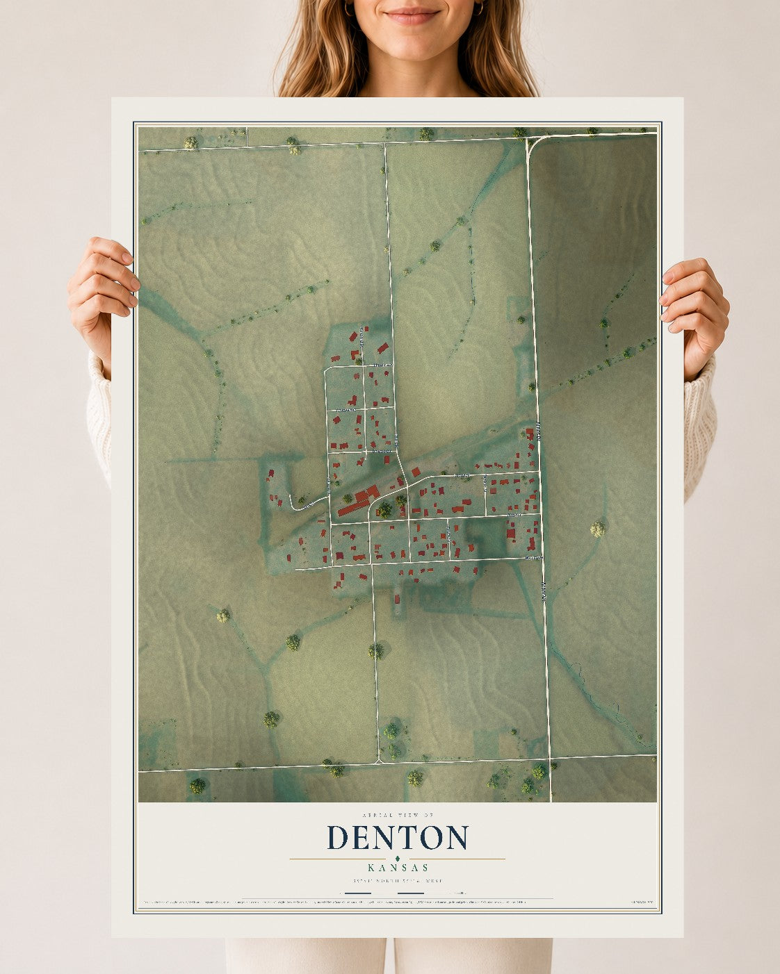 Map of Denton, Kansas, 24 x 36 inch unframed archival matte print