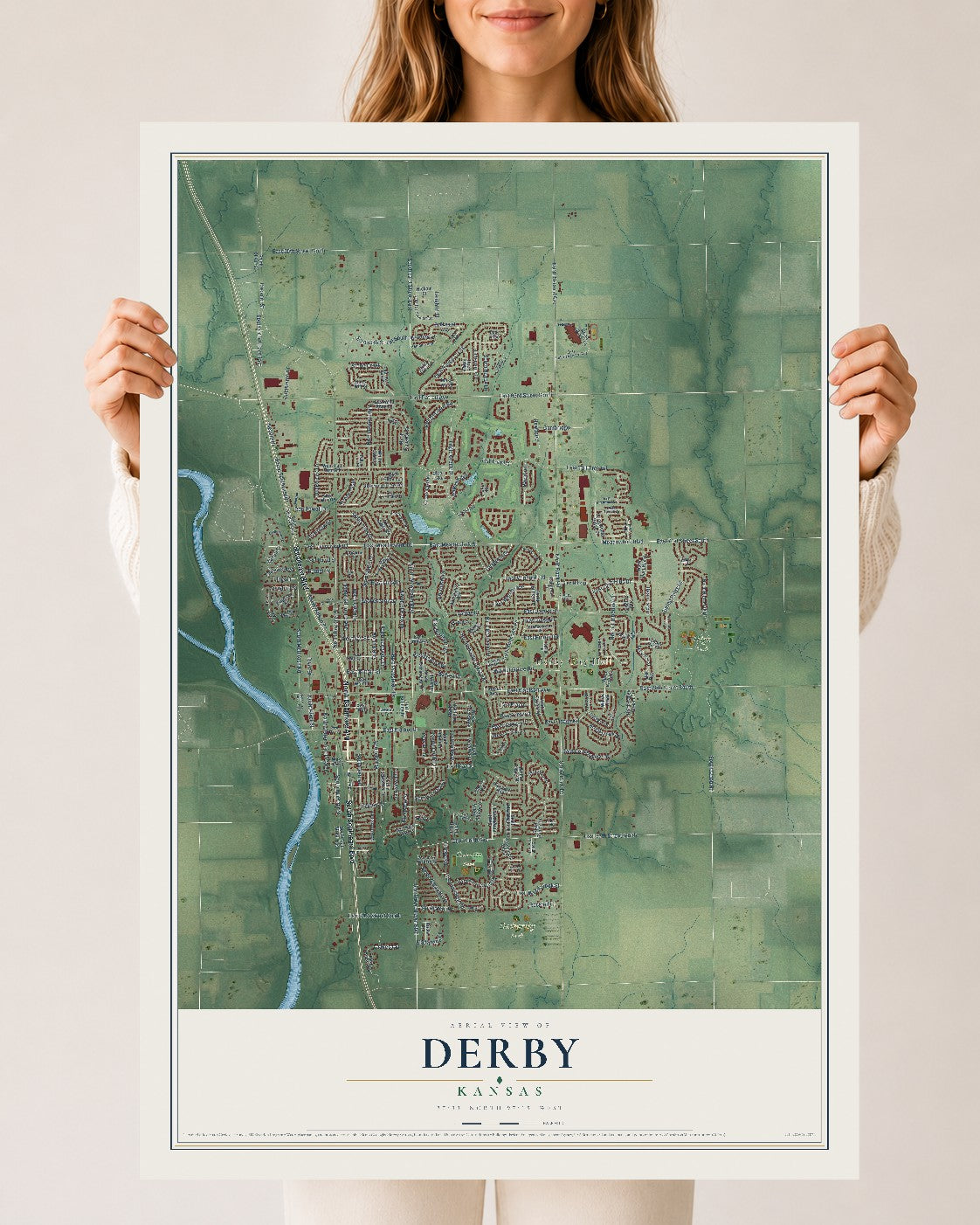 Map of Derby, Kansas, 24 x 36 inch unframed archival matte print