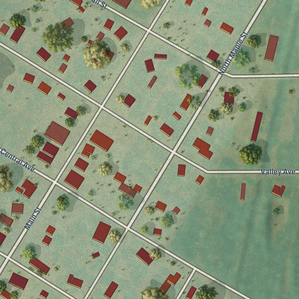Close-up of the map of Dexter, Kansas print showing street and building detail