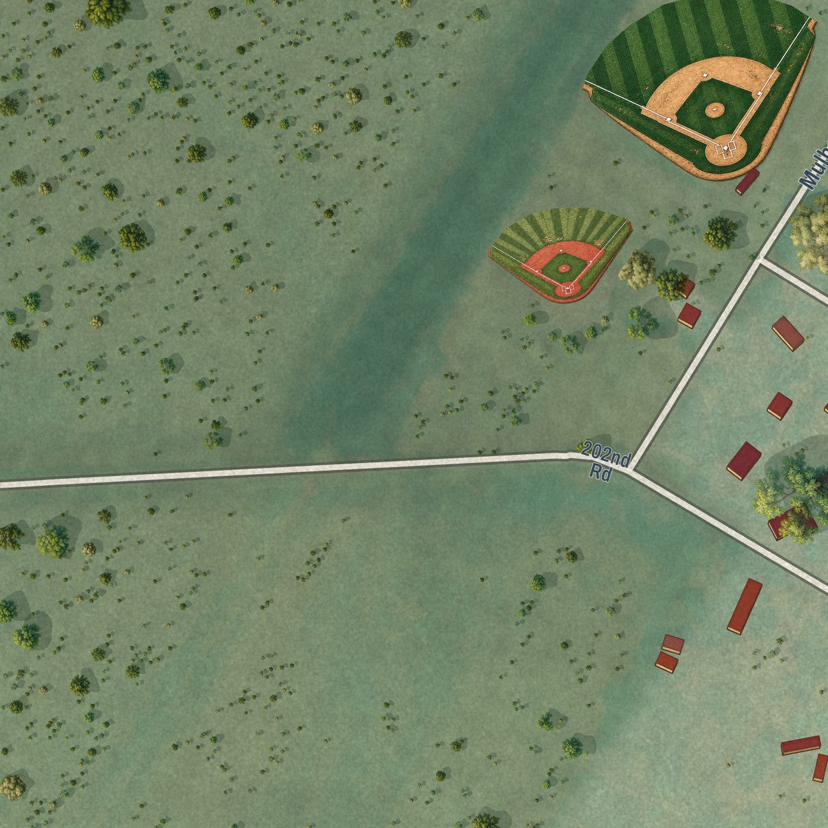 Second close-up of the map of Dexter, Kansas print showing more streets and buildings