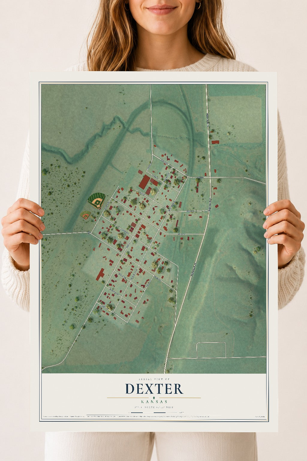Map of Dexter, Kansas, 18 x 24 inch unframed archival matte print