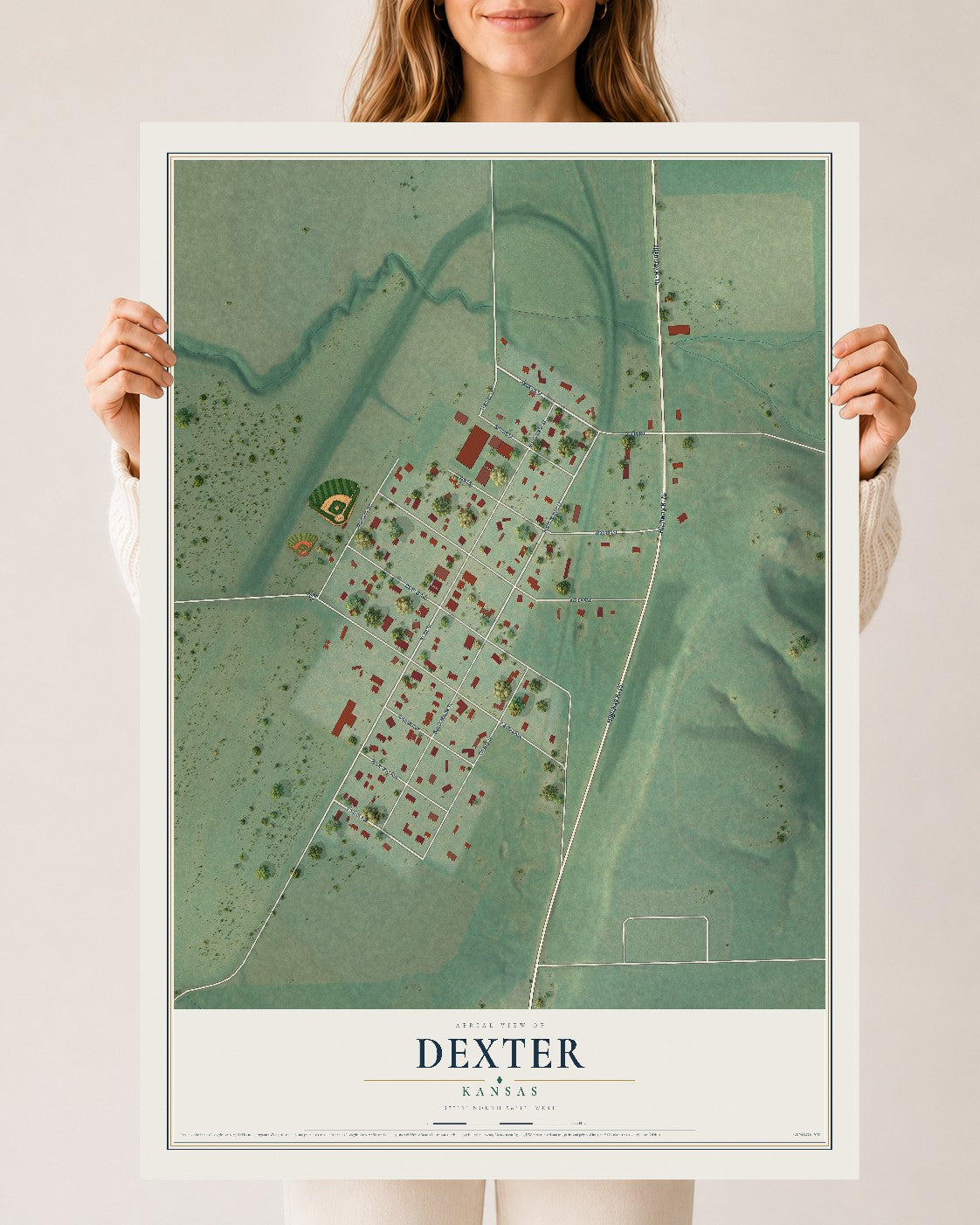 Map of Dexter, Kansas, 24 x 36 inch unframed archival matte print