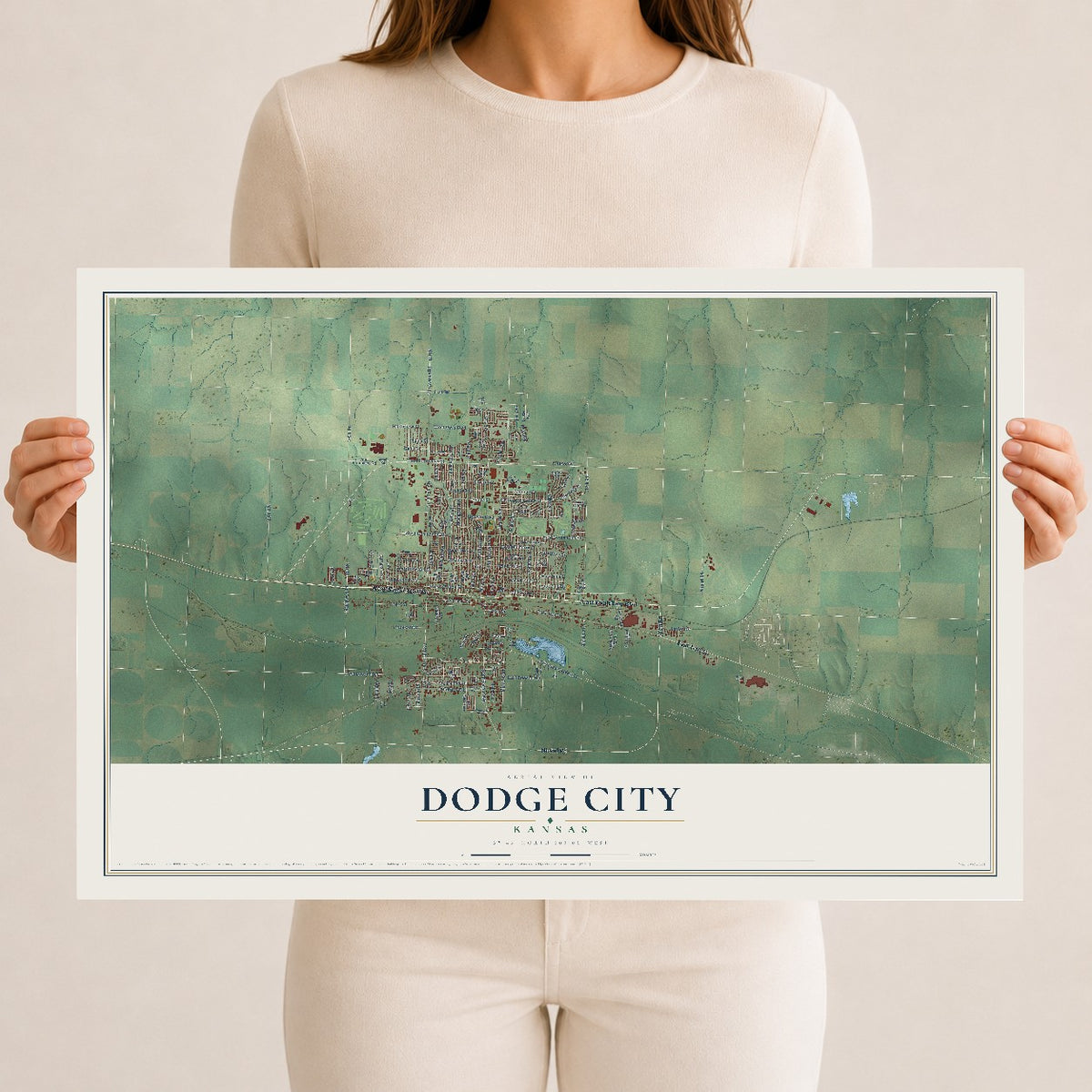 Map of Dodge City, Kansas, 12 x 18 inch unframed archival matte print
