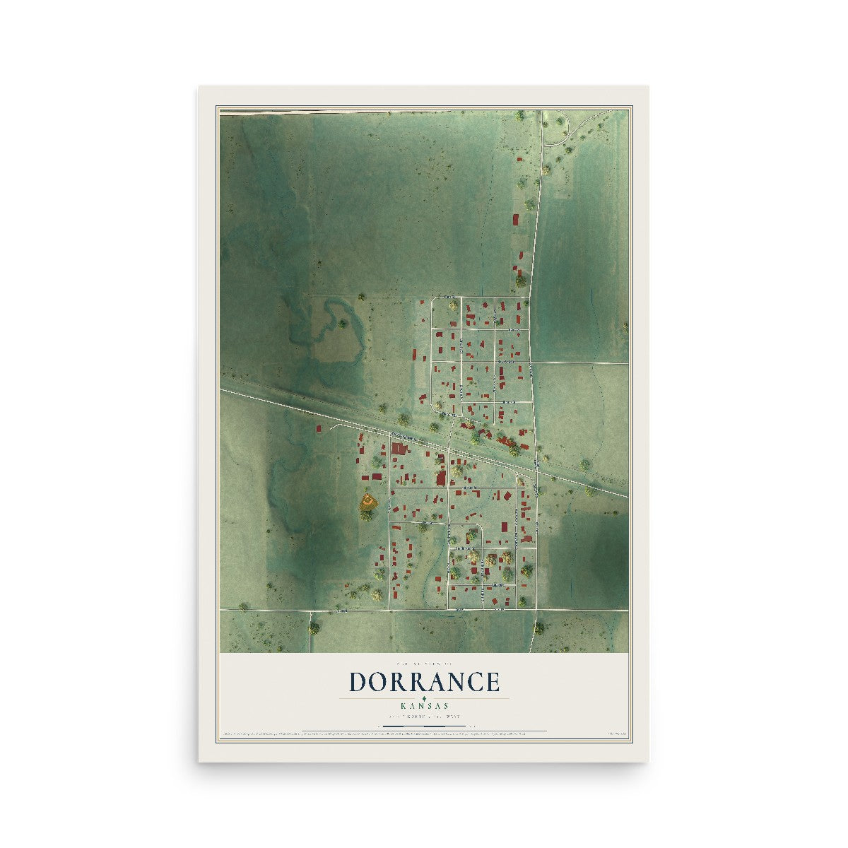 Map of Dorrance, Kansas, 12 x 18 inch unframed archival matte print