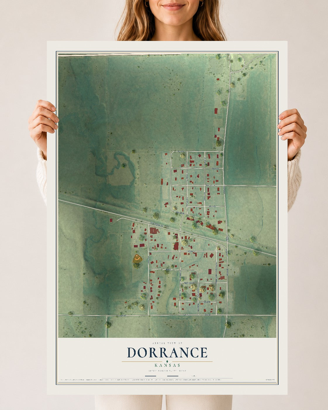 Map of Dorrance, Kansas, 24 x 36 inch unframed archival matte print