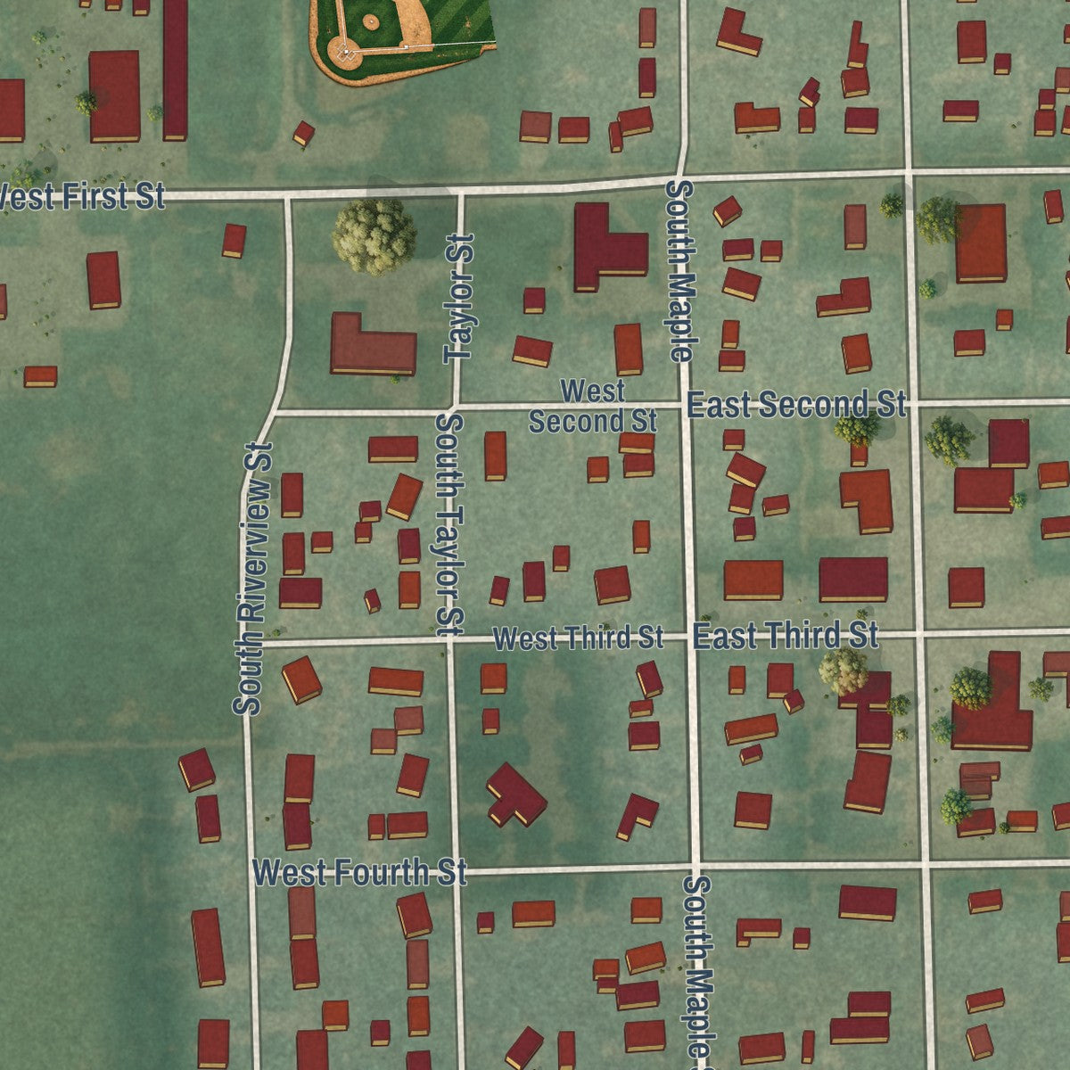 Second close-up of the map of Douglass, Kansas print showing more streets and buildings