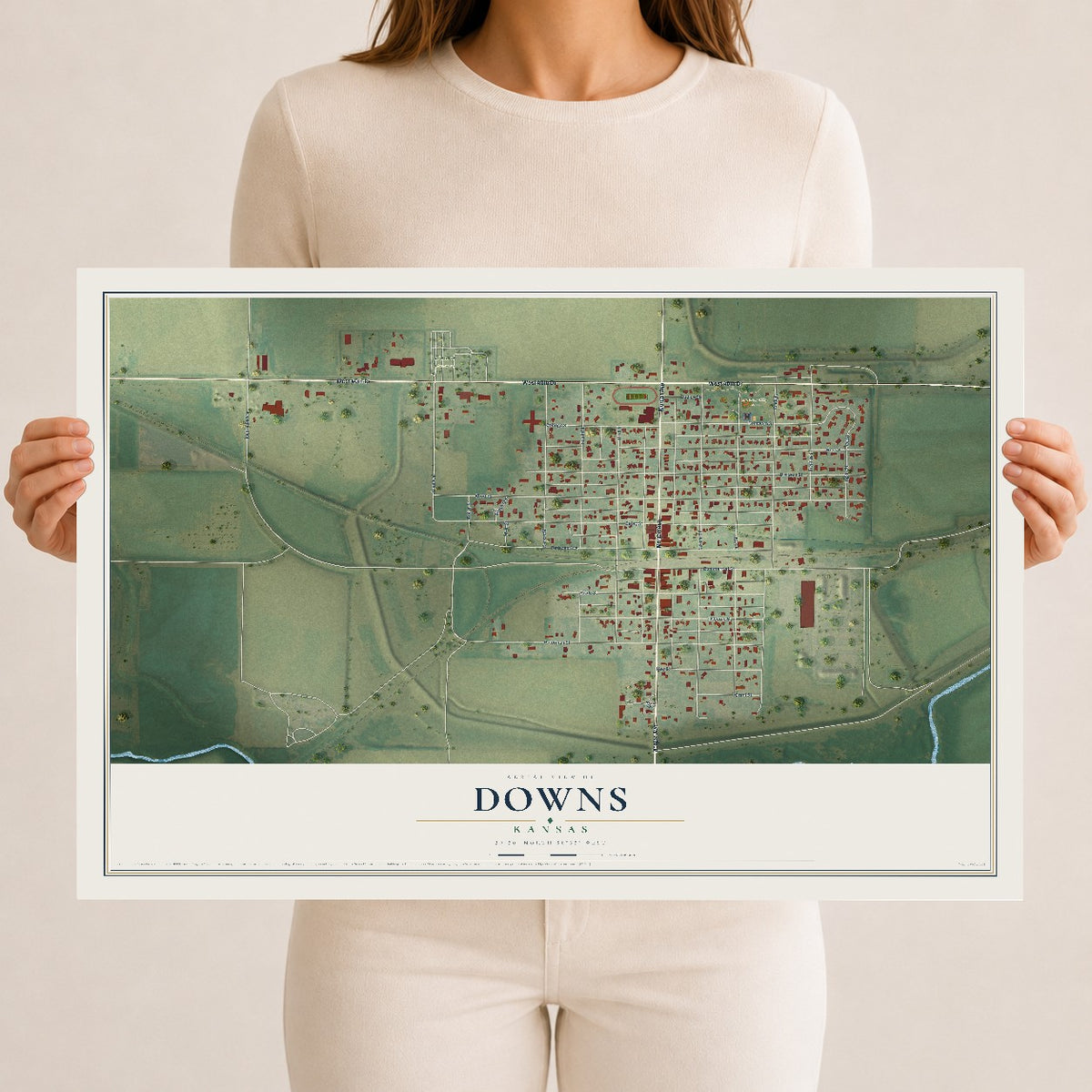 Map of Downs, Kansas, 12 x 18 inch unframed archival matte print