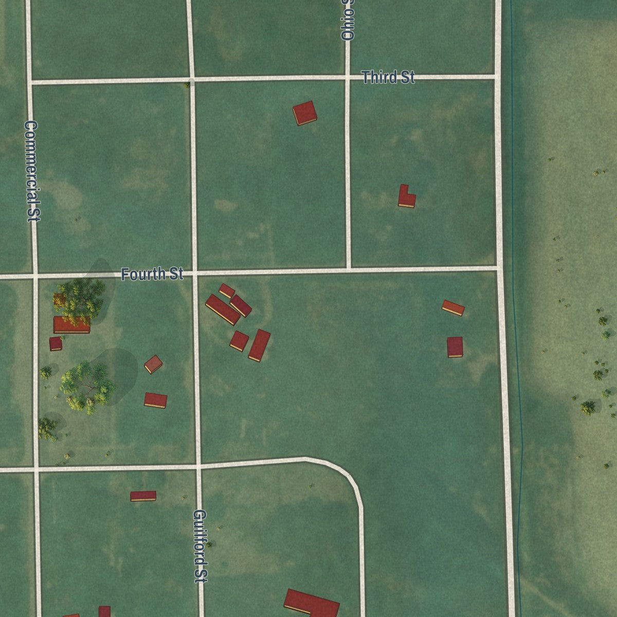 Close-up of the map of Dunlap, Kansas print showing street and building detail