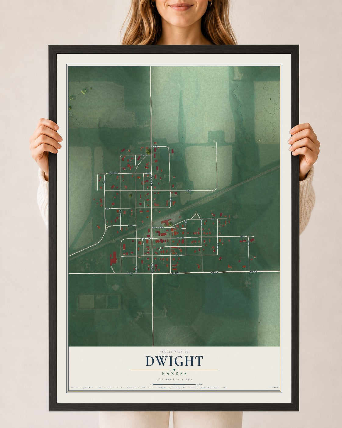 Map of Dwight, Kansas, 24 x 36 inch print in a black wood frame