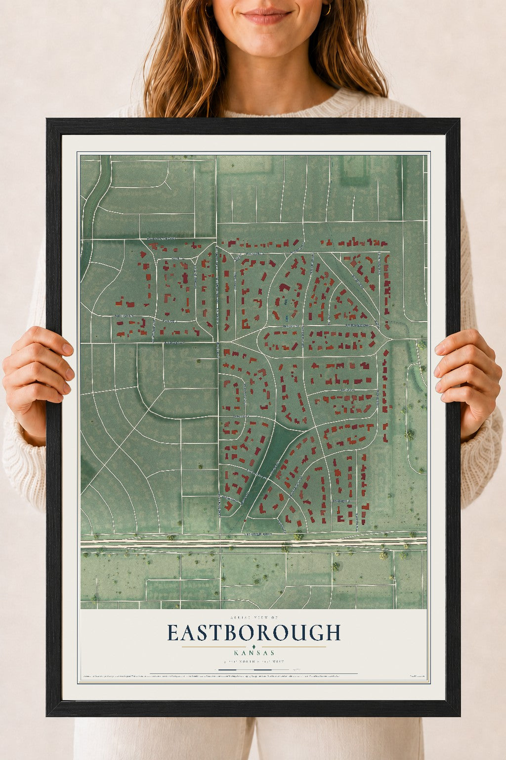 Map of Eastborough, Kansas, 18 x 24 inch print in a black wood frame