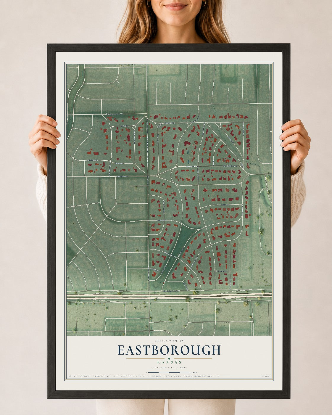 Map of Eastborough, Kansas, 24 x 36 inch print in a black wood frame