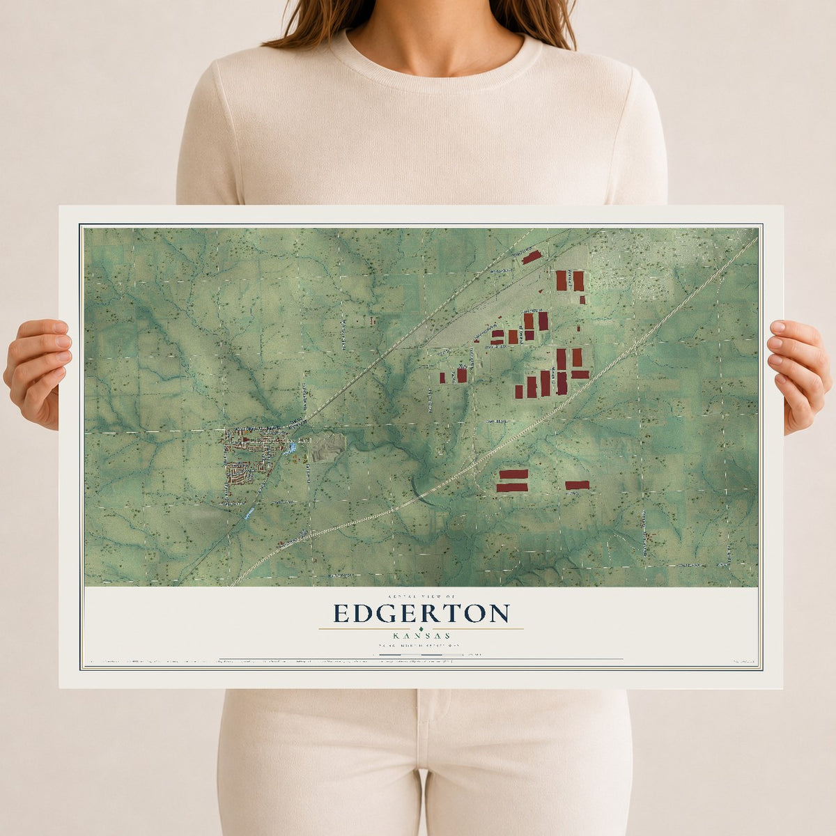 Map of Edgerton, Kansas, 12 x 18 inch unframed archival matte print
