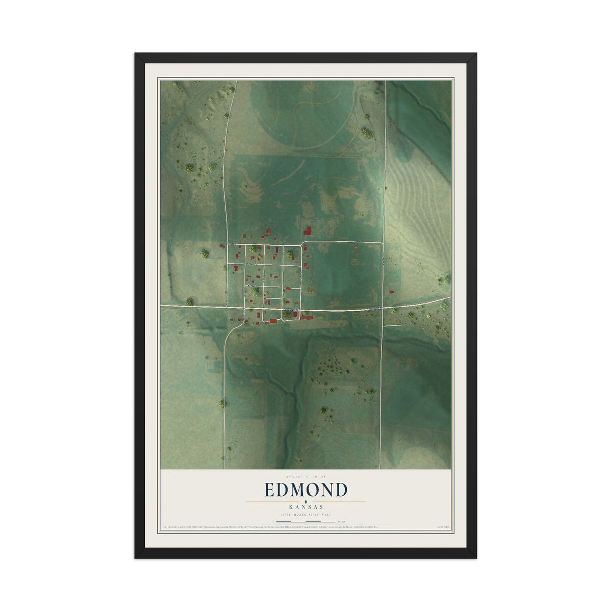 Map of Edmond, Kansas, 12 x 18 inch print in a black wood frame