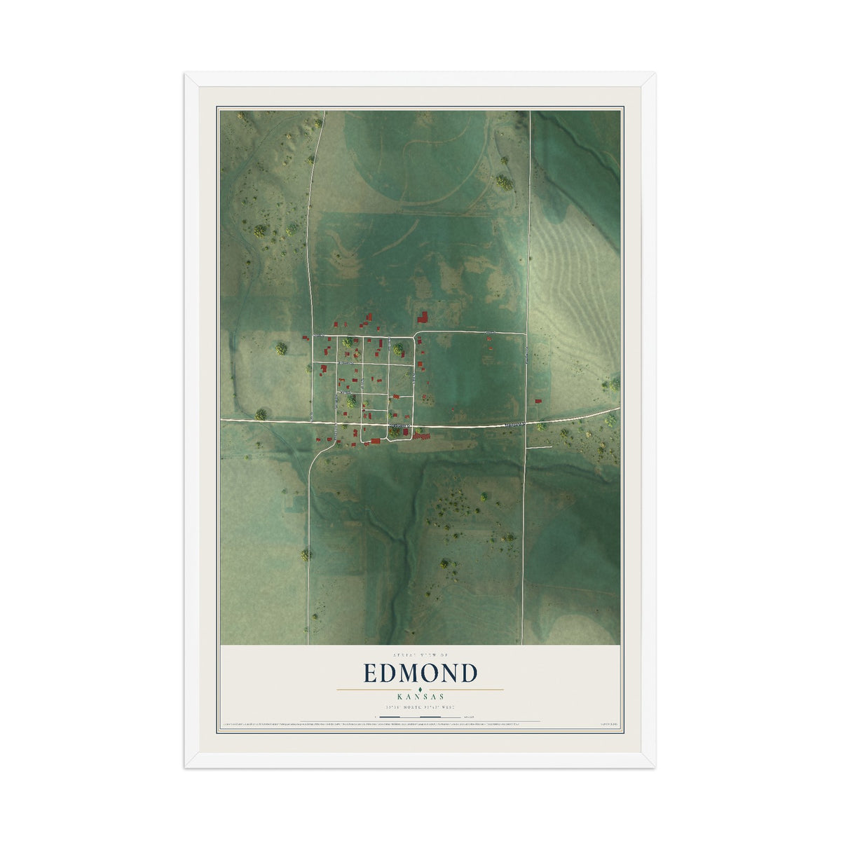 Map of Edmond, Kansas, 12 x 18 inch print in a white wood frame