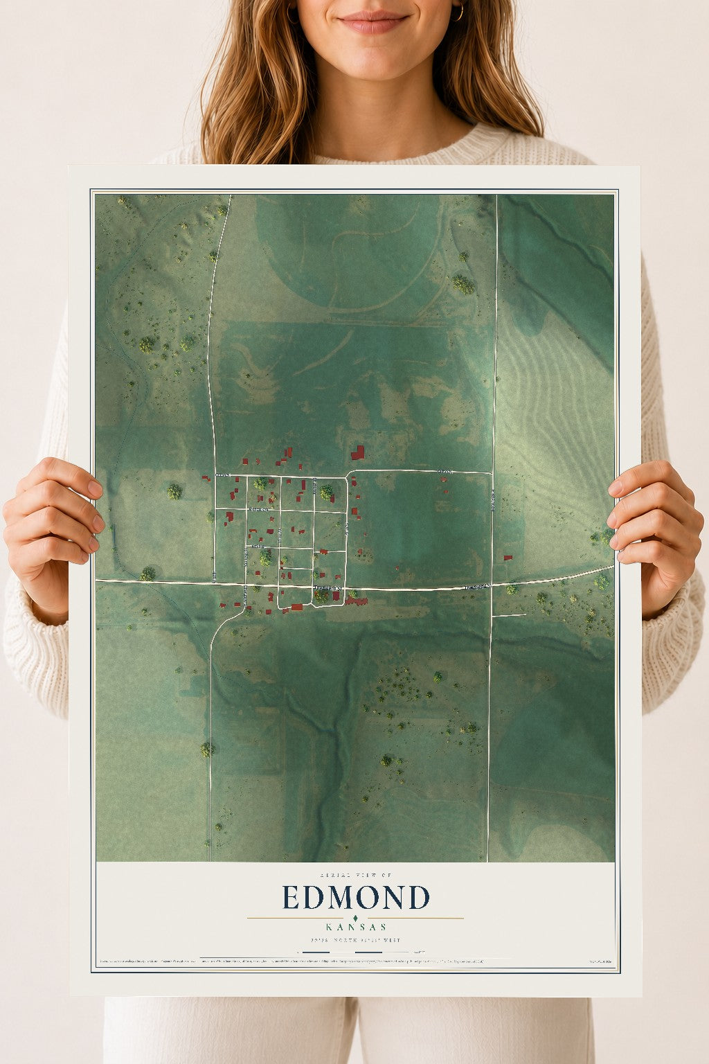 Map of Edmond, Kansas, 18 x 24 inch unframed archival matte print