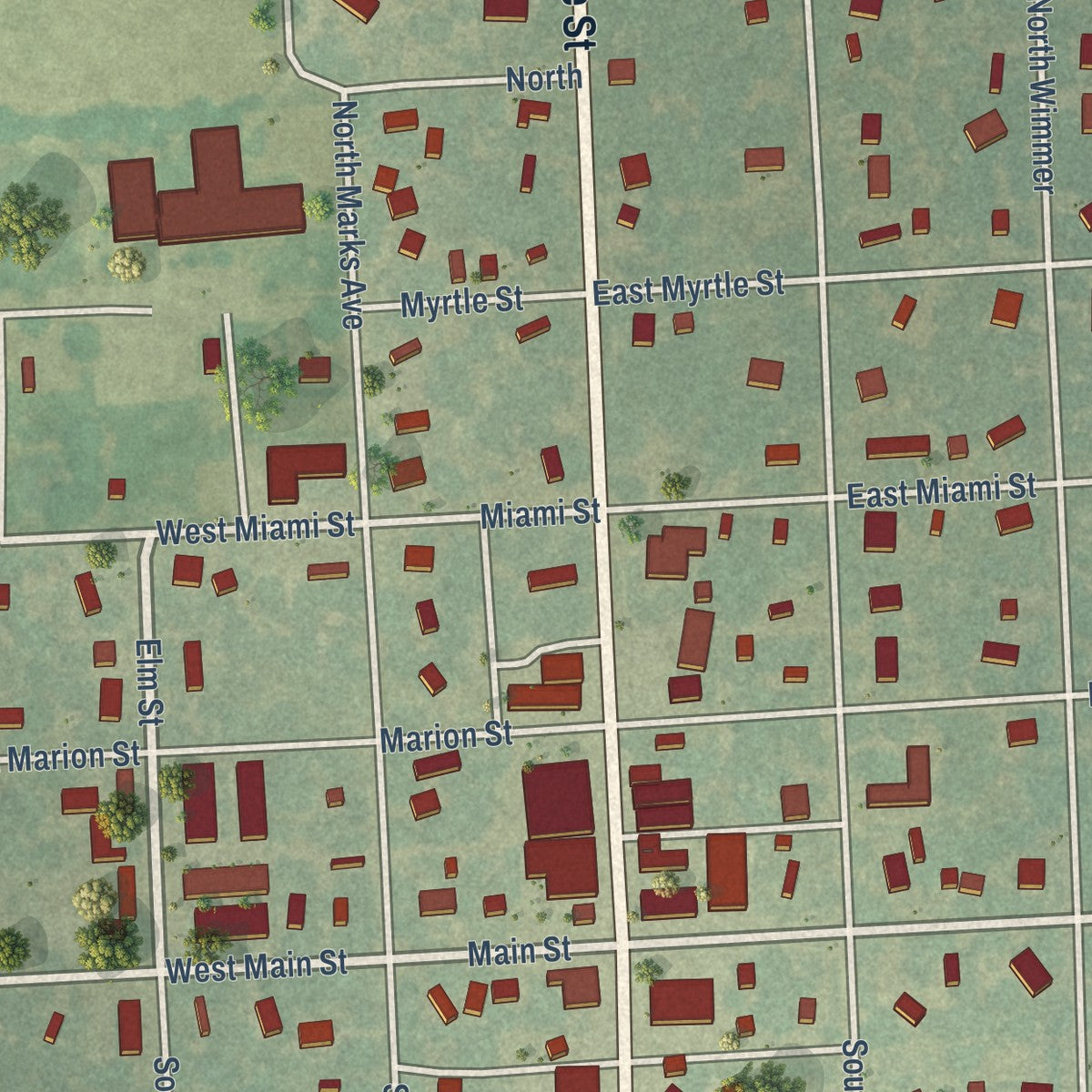 Close-up of the map of Edna, Kansas print showing street and building detail