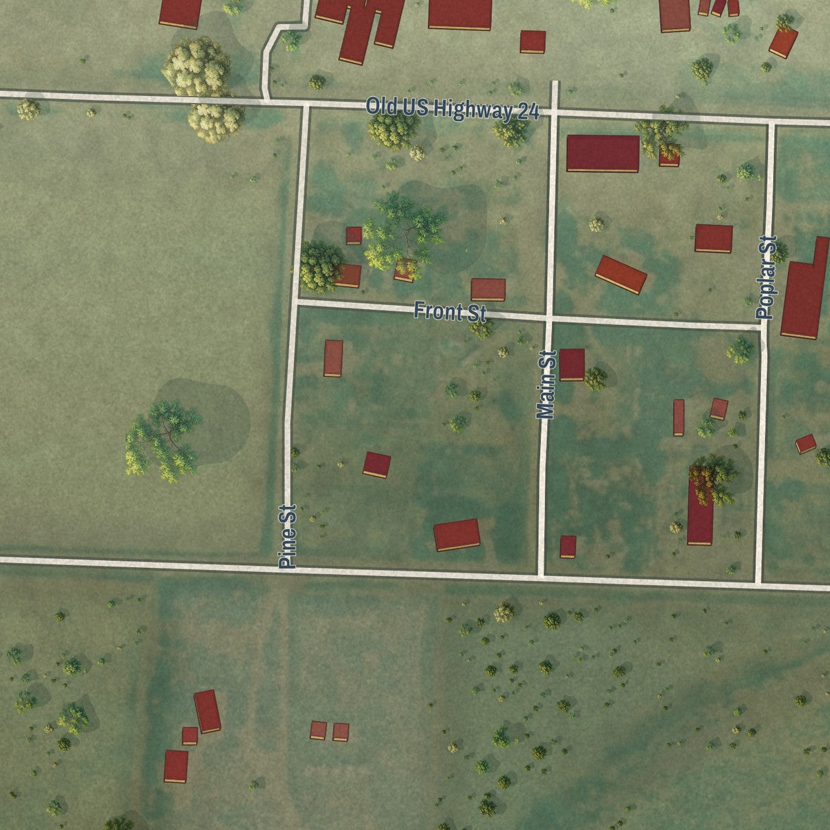 Close-up of the map of Edson, Kansas print showing street and building detail