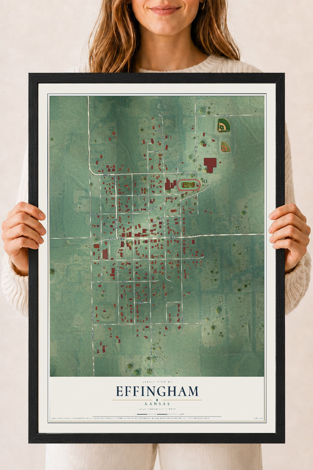 Map of Effingham, Kansas, 18 x 24 inch print in a black wood frame