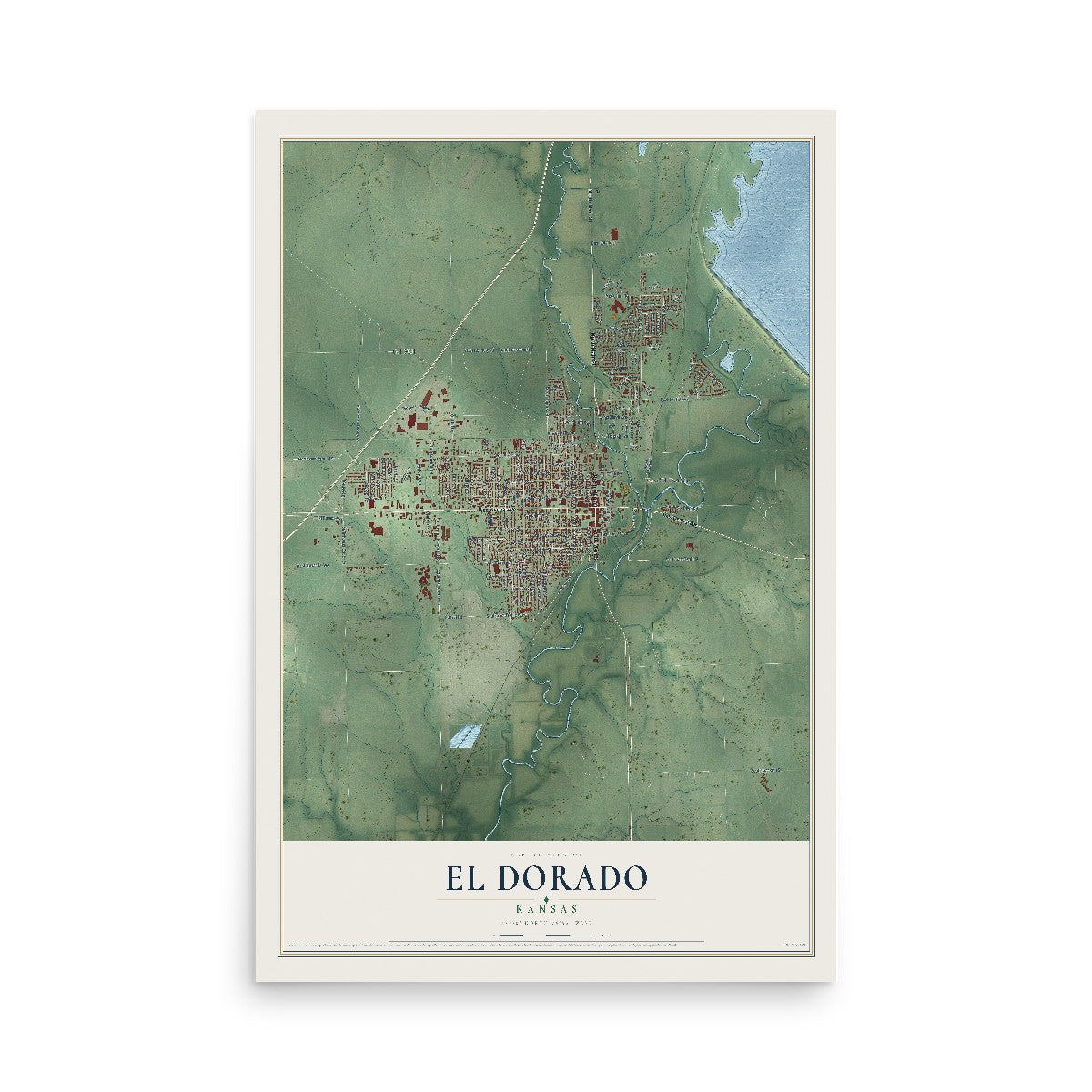 Map of El Dorado, Kansas, 12 x 18 inch unframed archival matte print