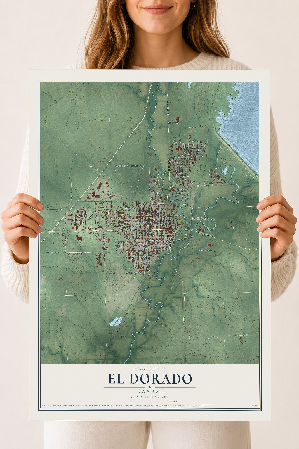 Map of El Dorado, Kansas, 18 x 24 inch unframed archival matte print