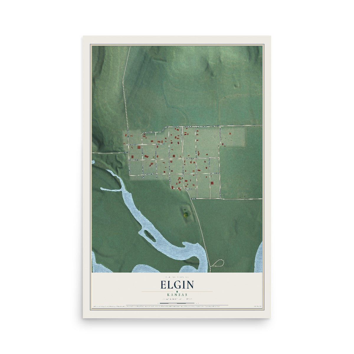 Map of Elgin, Kansas, 12 x 18 inch unframed archival matte print