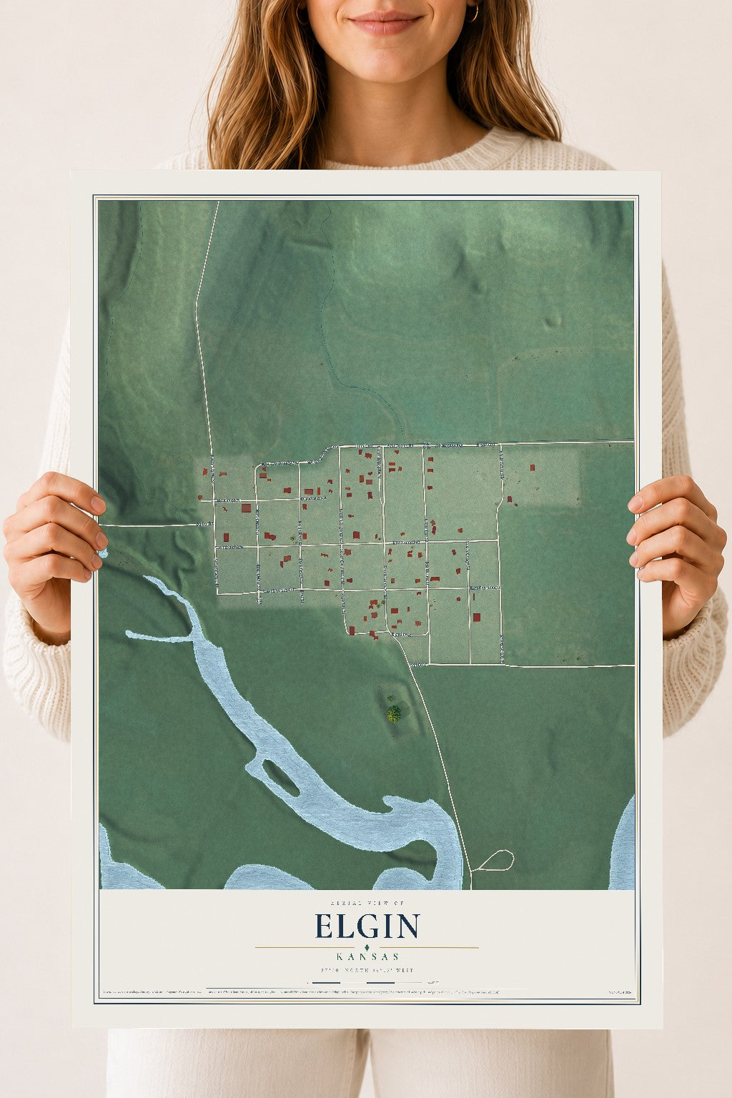 Map of Elgin, Kansas, 18 x 24 inch unframed archival matte print