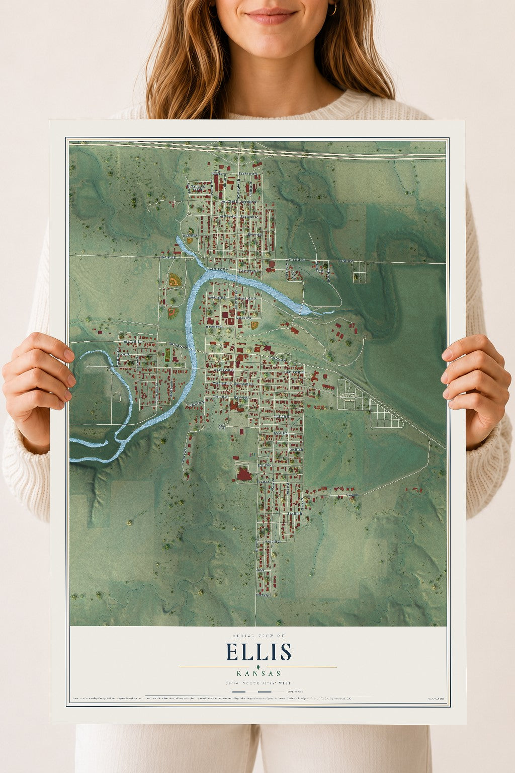 Map of Ellis, Kansas, 18 x 24 inch unframed archival matte print
