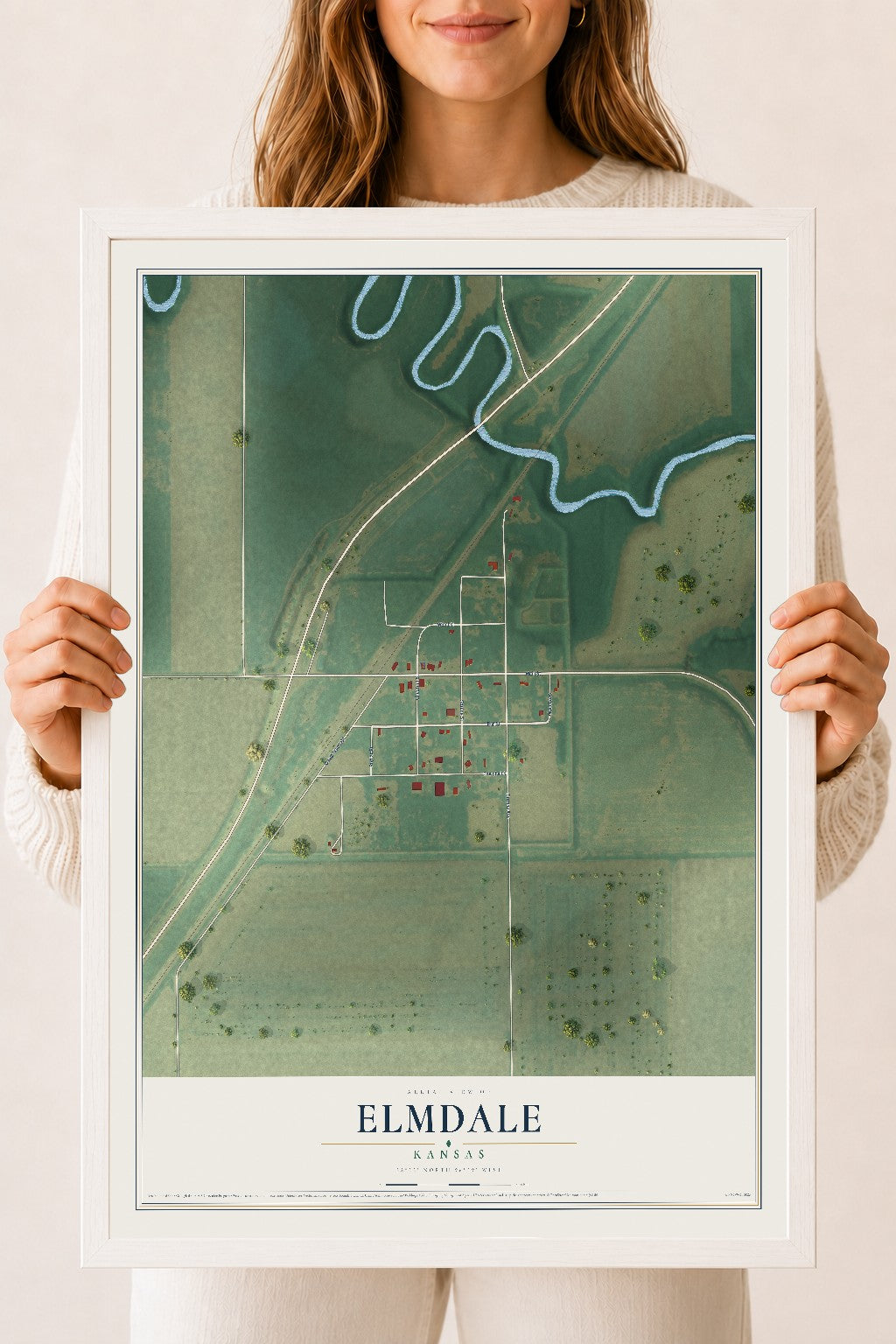 Map of Elmdale, Kansas, 18 x 24 inch print in a white wood frame