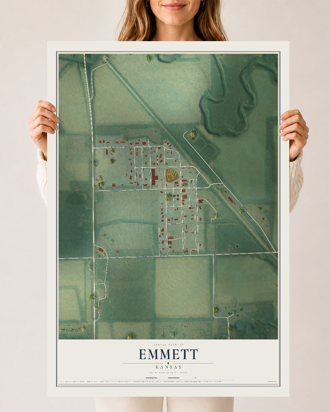 Map of Emmett, Kansas, 24 x 36 inch unframed archival matte print
