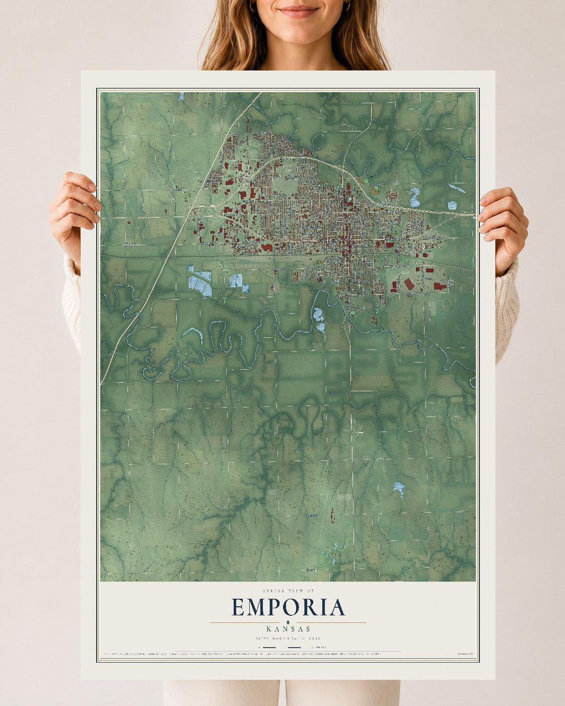 Map of Emporia, Kansas, 24 x 36 inch unframed archival matte print