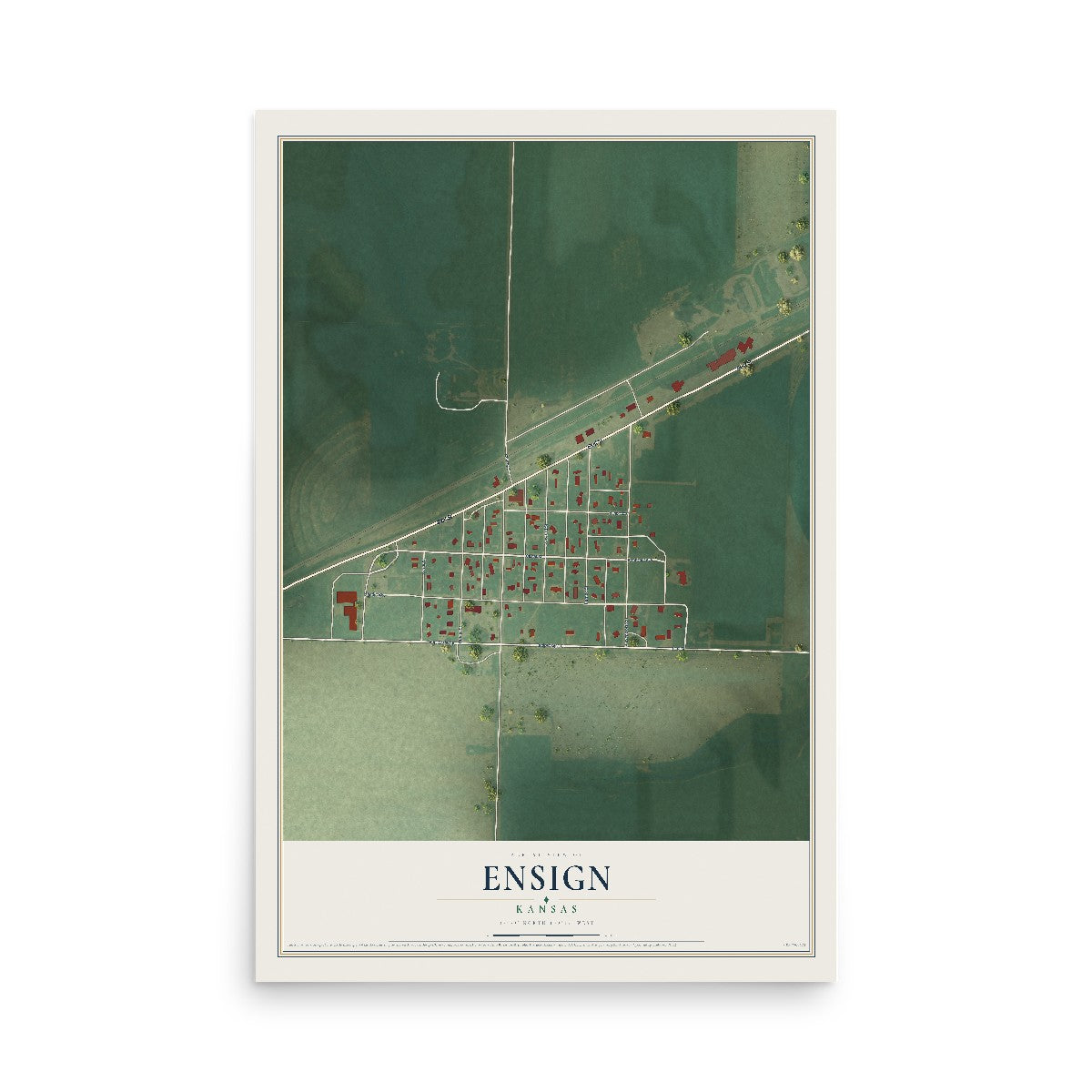 Map of Ensign, Kansas, 12 x 18 inch unframed archival matte print
