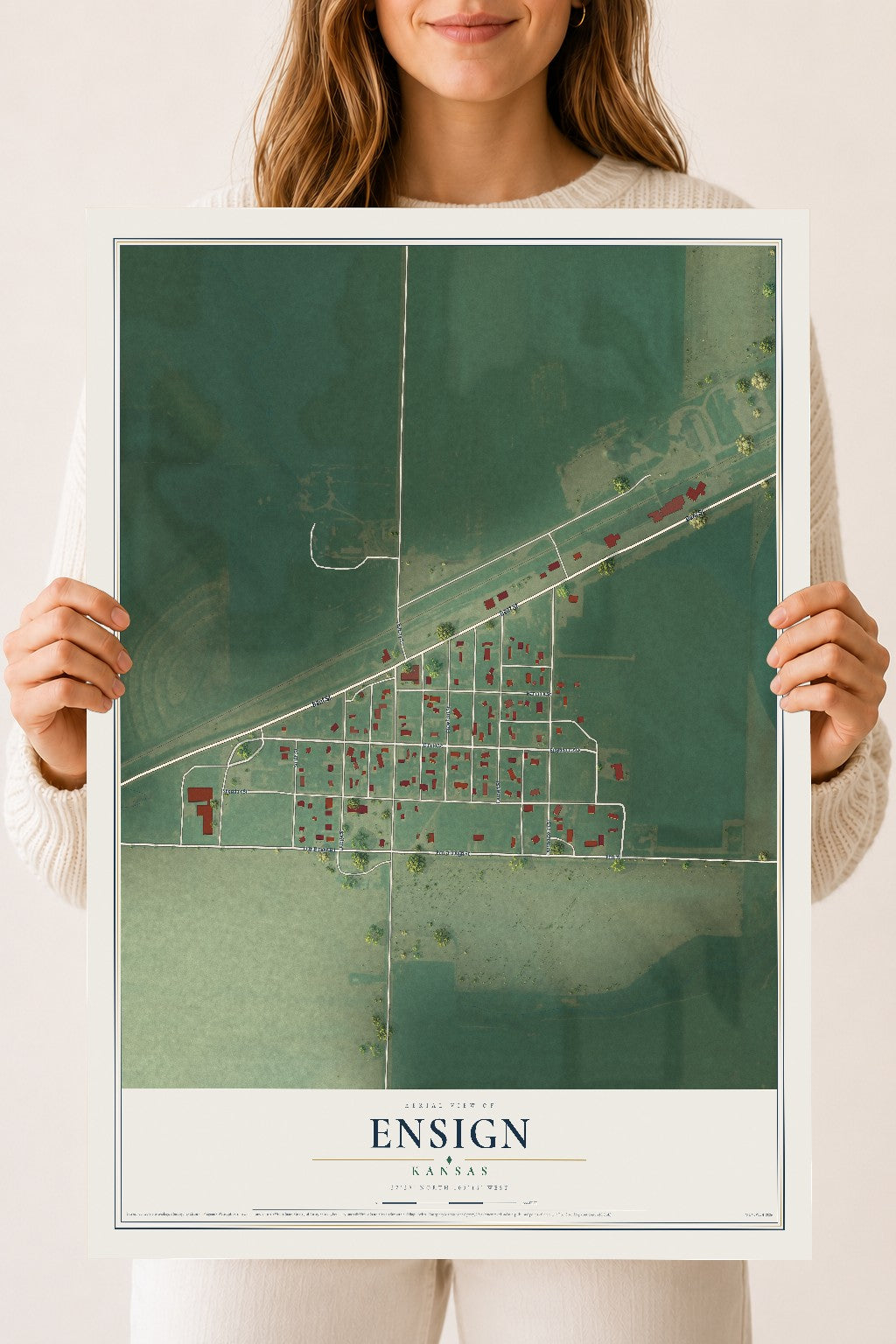 Map of Ensign, Kansas, 18 x 24 inch unframed archival matte print