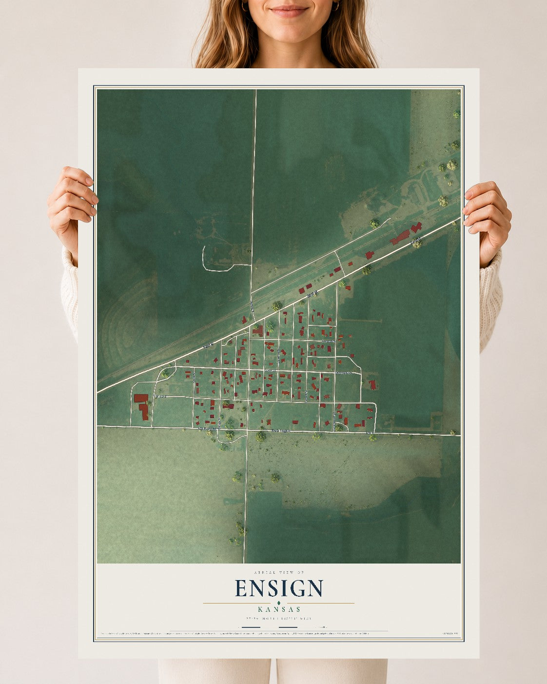 Map of Ensign, Kansas, 24 x 36 inch unframed archival matte print