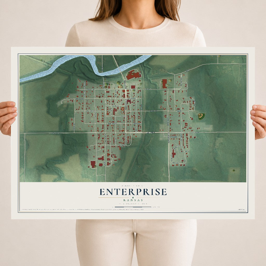 Map of Enterprise, Kansas, 18 x 24 inch unframed archival matte print