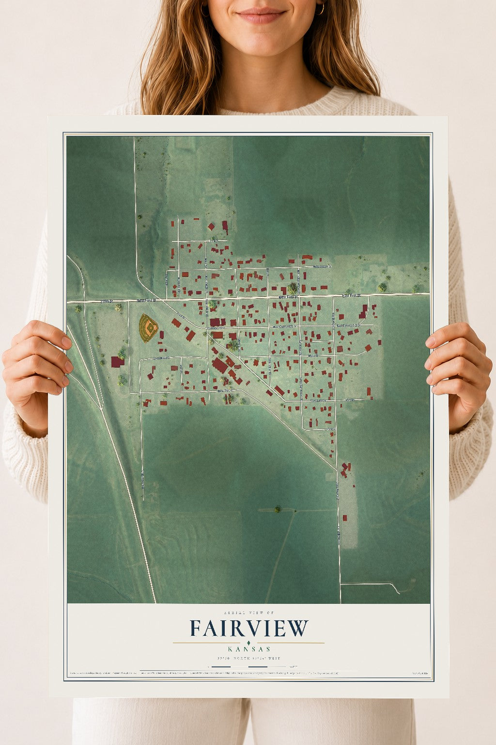 Map of Fairview, Kansas, 18 x 24 inch unframed archival matte print