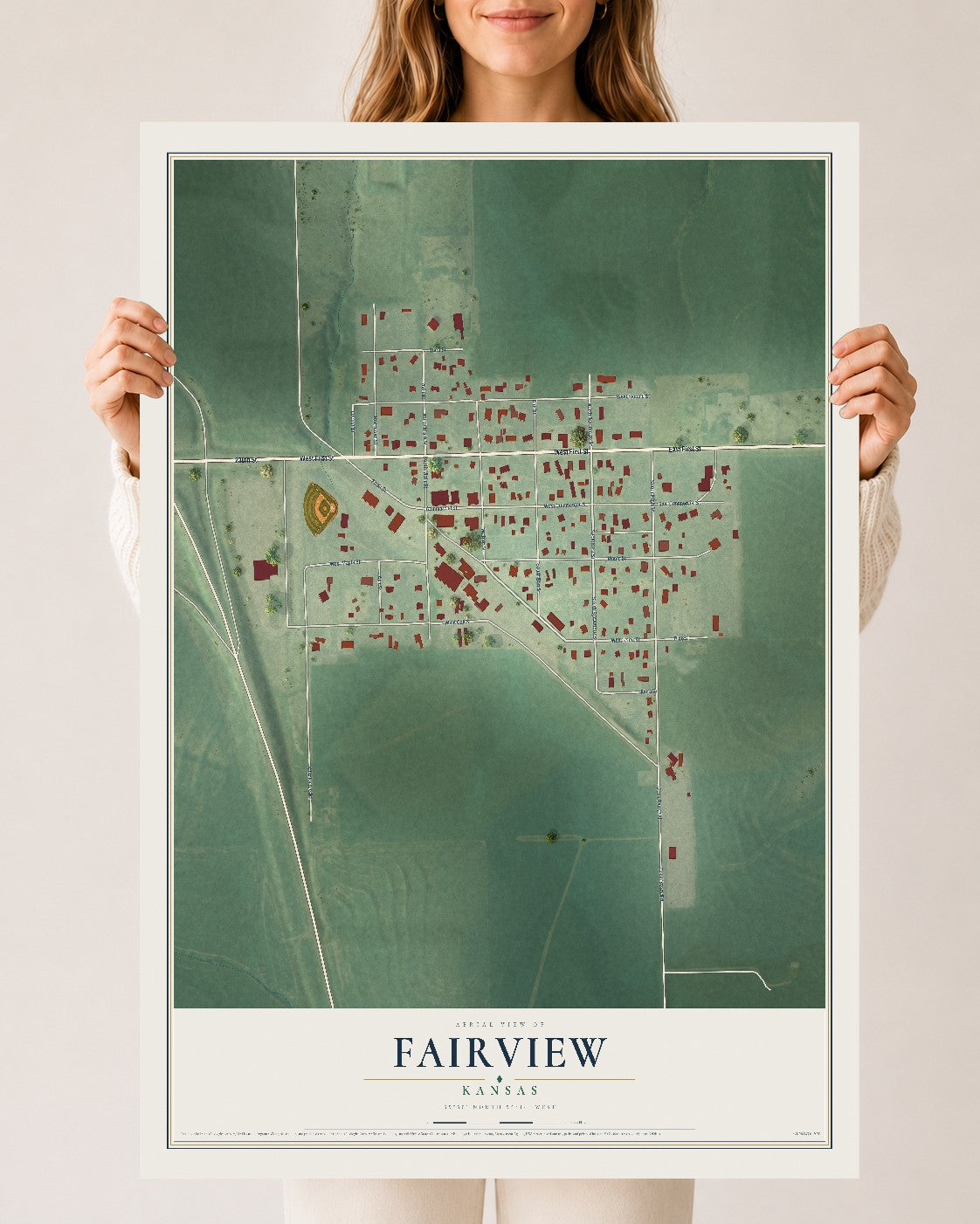 Map of Fairview, Kansas, 24 x 36 inch unframed archival matte print