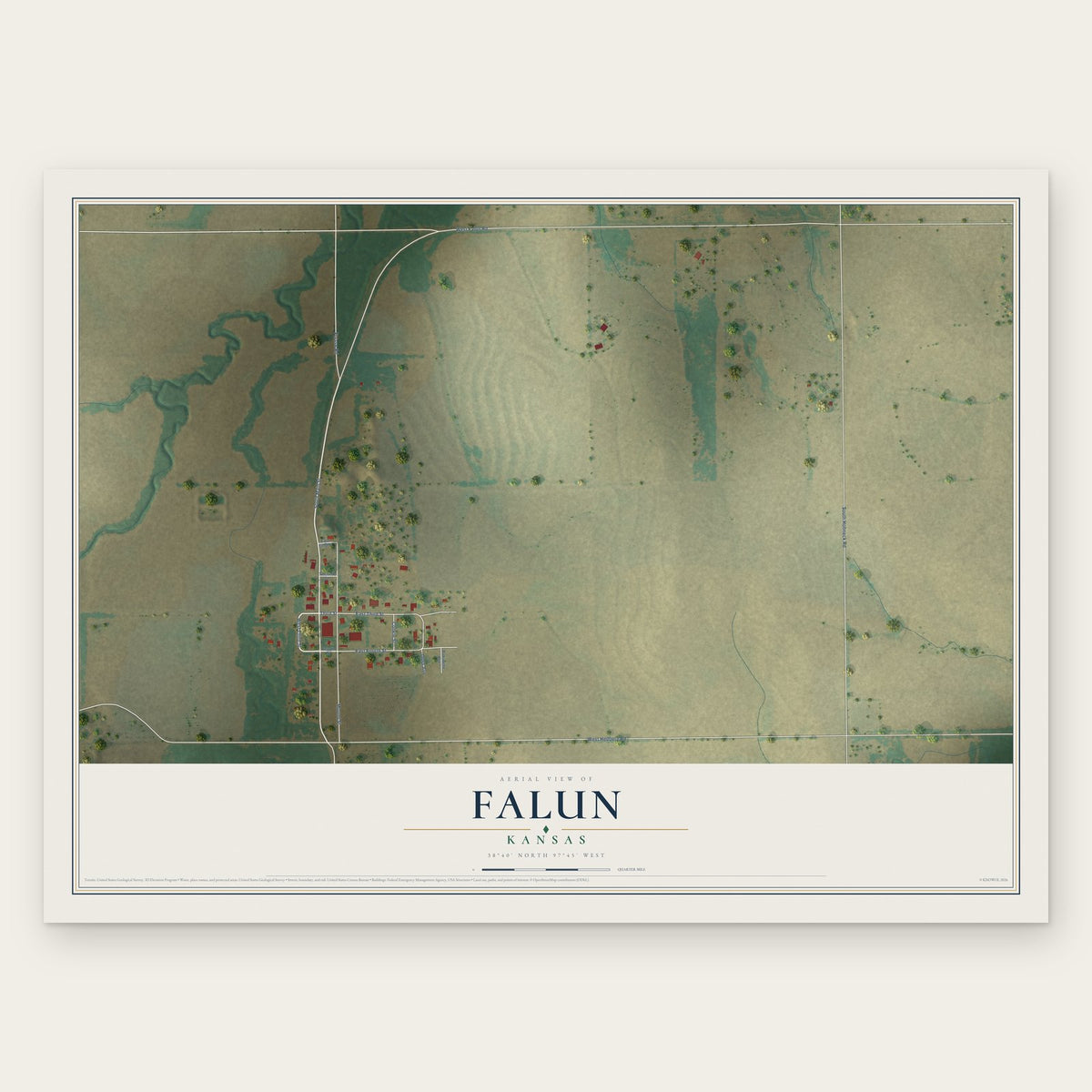 Falun, Kansas map print, the full design
