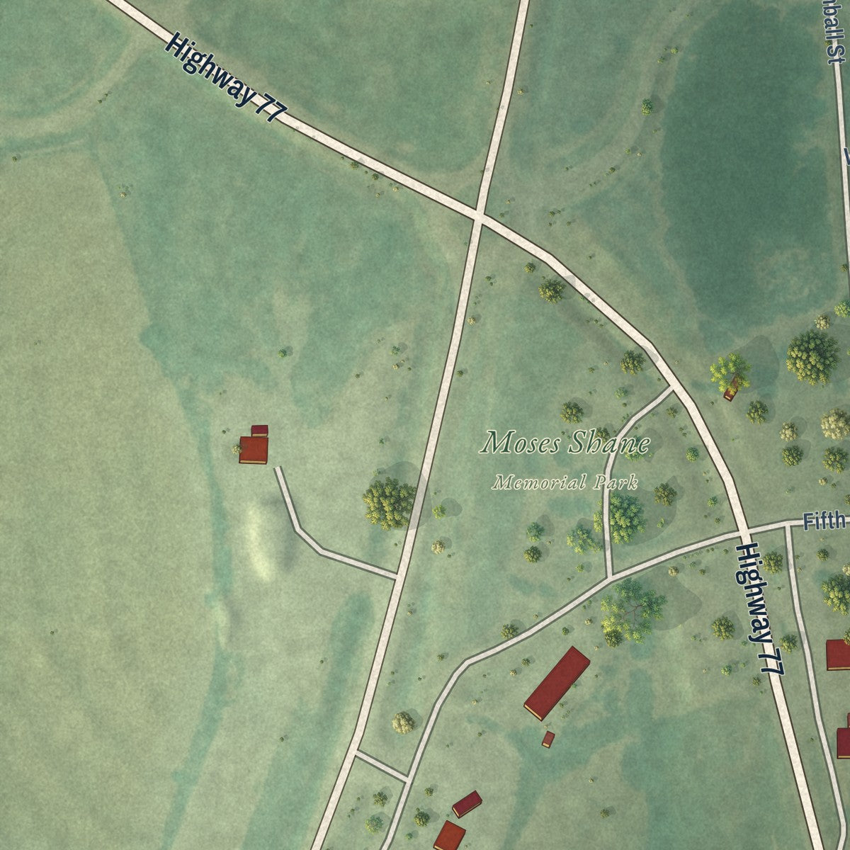 Second close-up of the map of Florence, Kansas print showing more streets and buildings