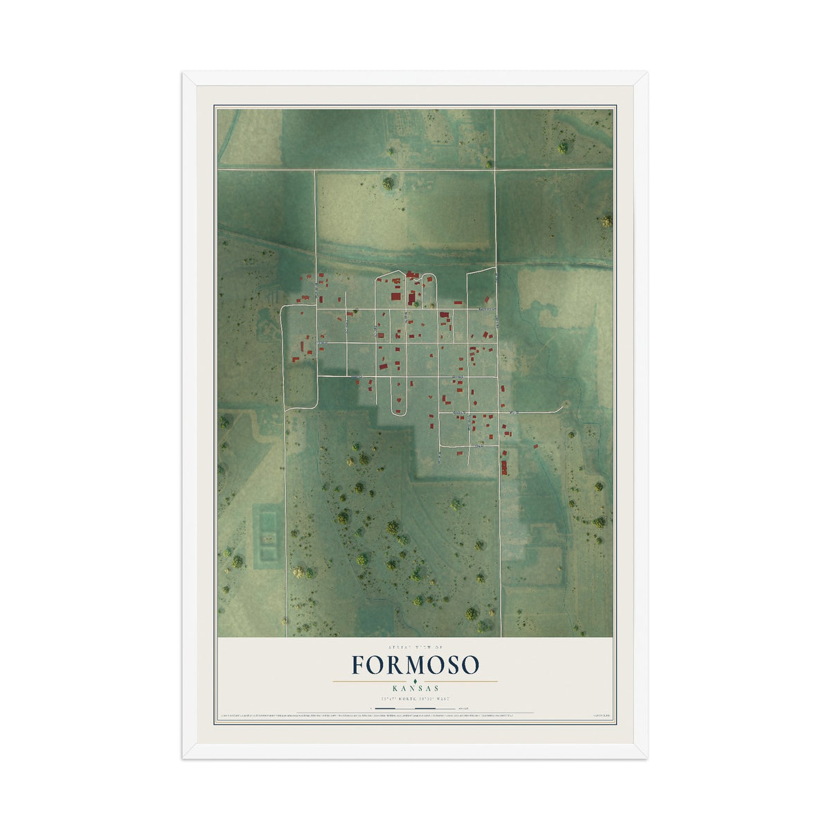 Map of Formoso, Kansas, 12 x 18 inch print in a white wood frame