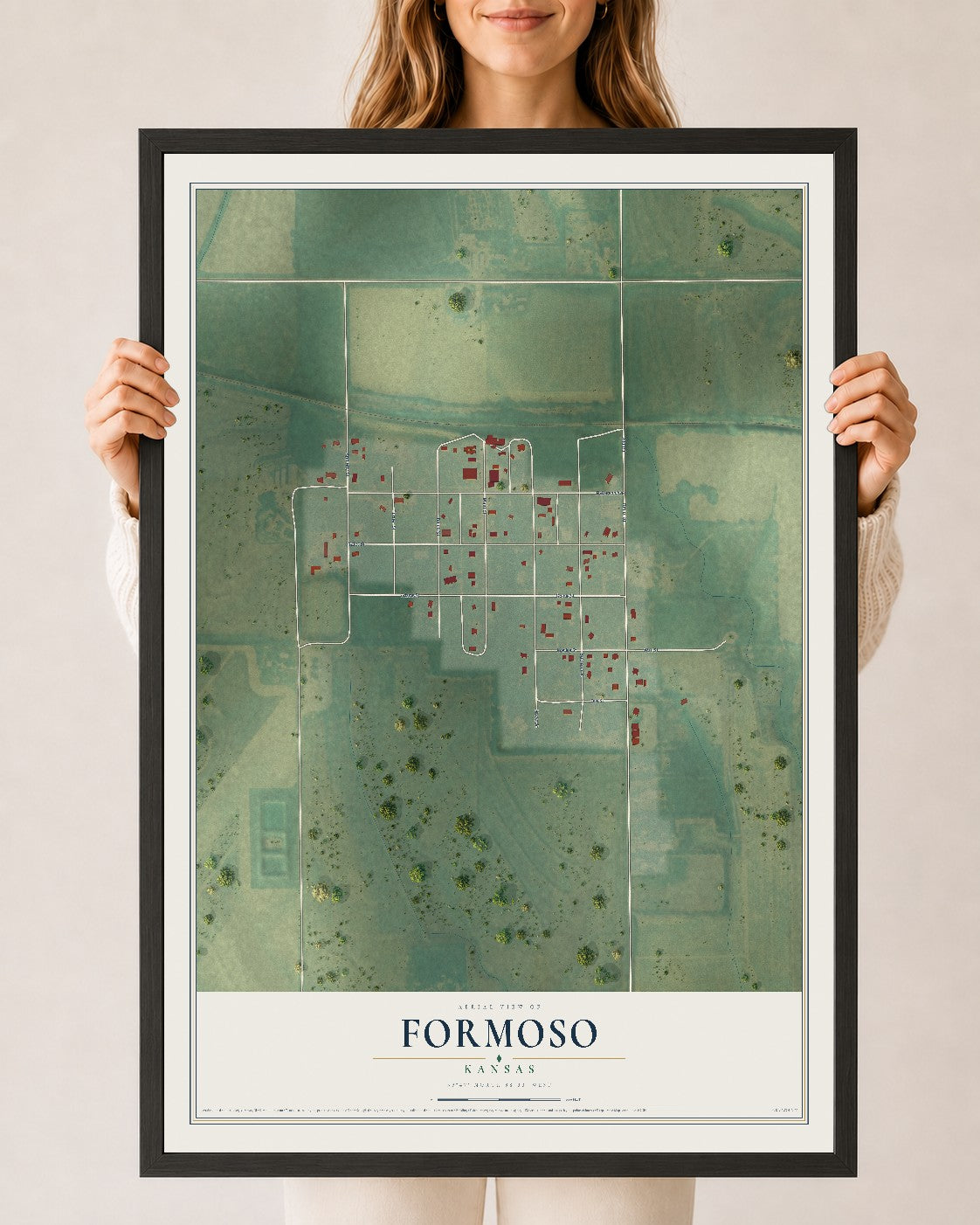 Map of Formoso, Kansas, 24 x 36 inch print in a black wood frame