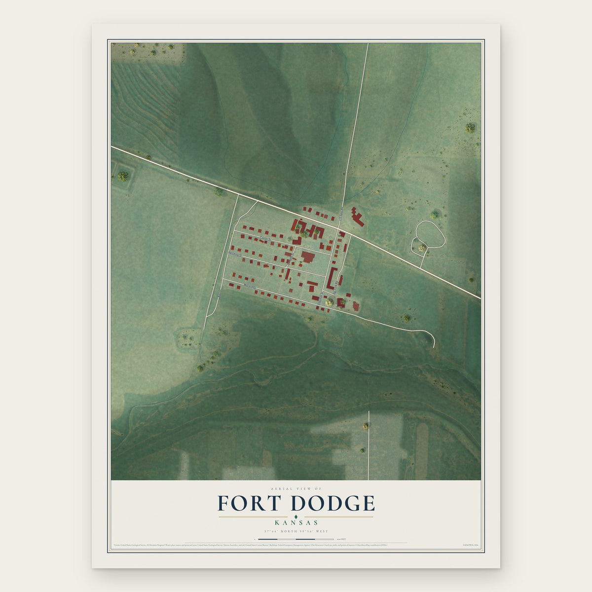 Fort Dodge, Kansas map print, the full design