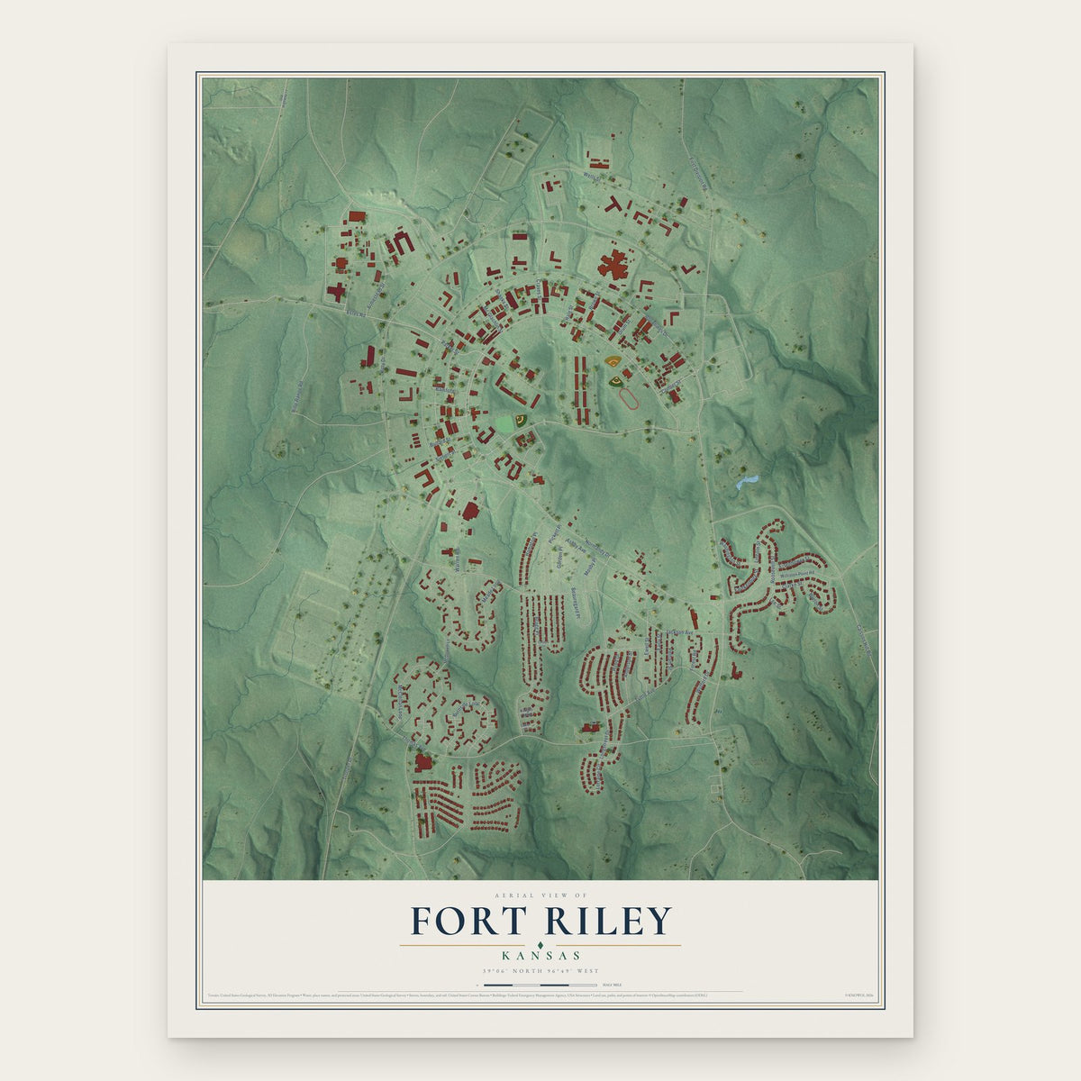 Fort Riley, Kansas map print, the full design