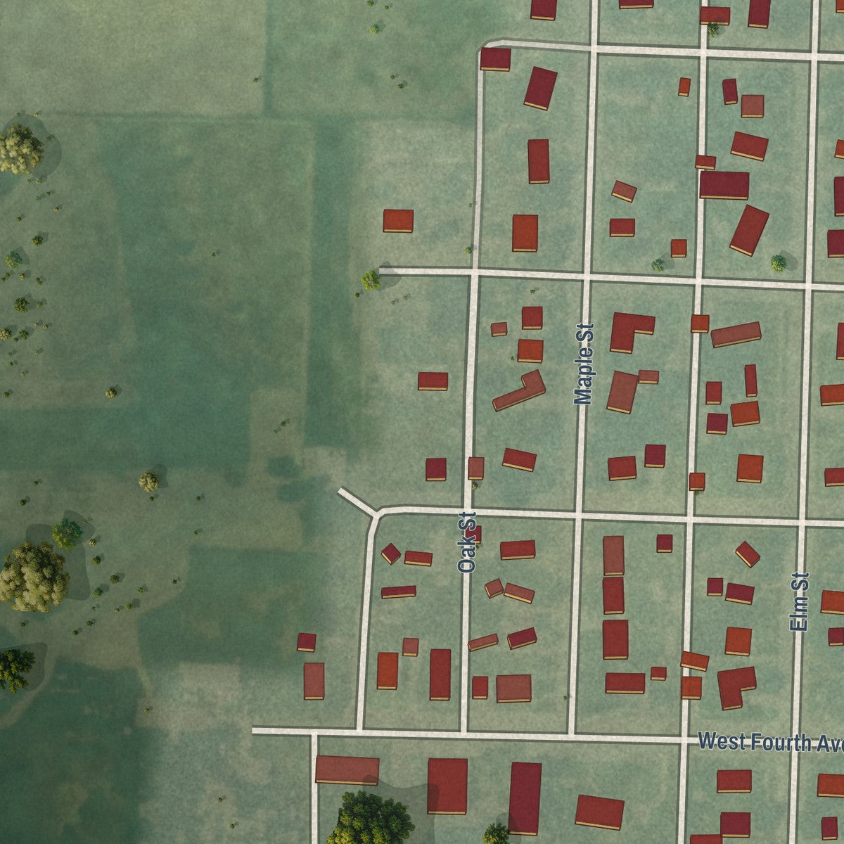 Second close-up of the map of Fowler, Kansas print showing more streets and buildings