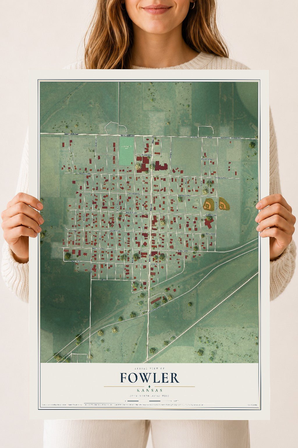 Map of Fowler, Kansas, 18 x 24 inch unframed archival matte print