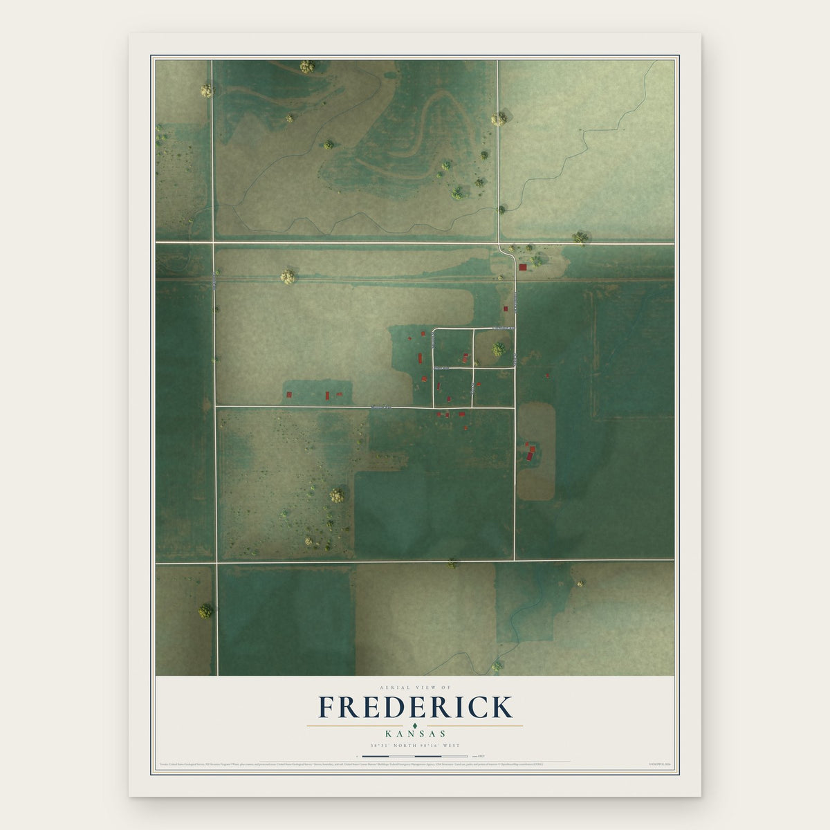 Frederick, Kansas map print, the full design