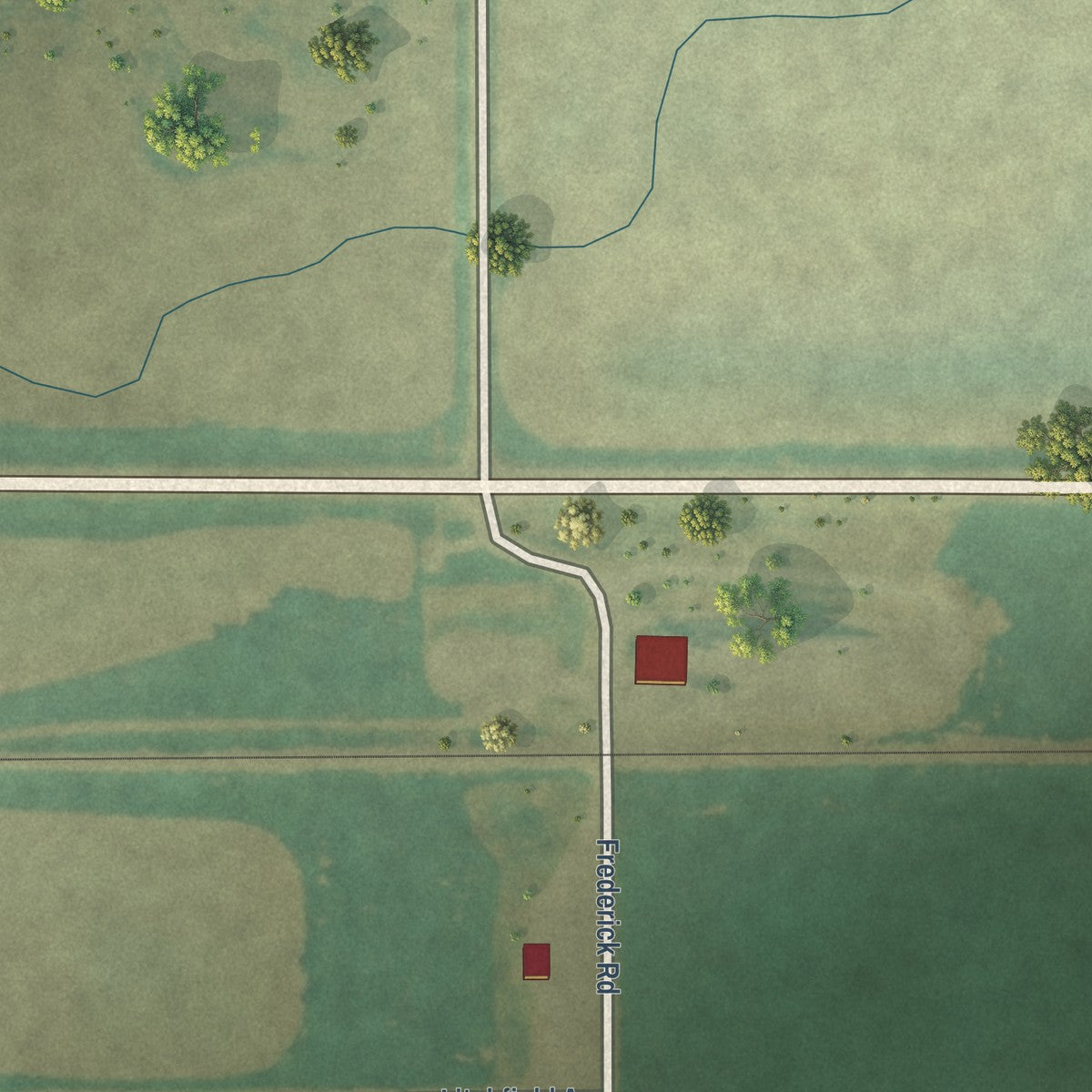 Close-up of the map of Frederick, Kansas print showing street and building detail