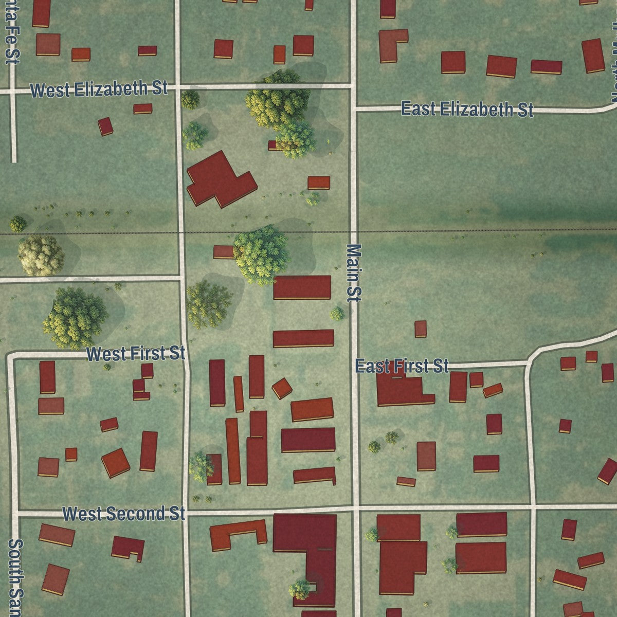 Close-up of the map of Galva, Kansas print showing street and building detail