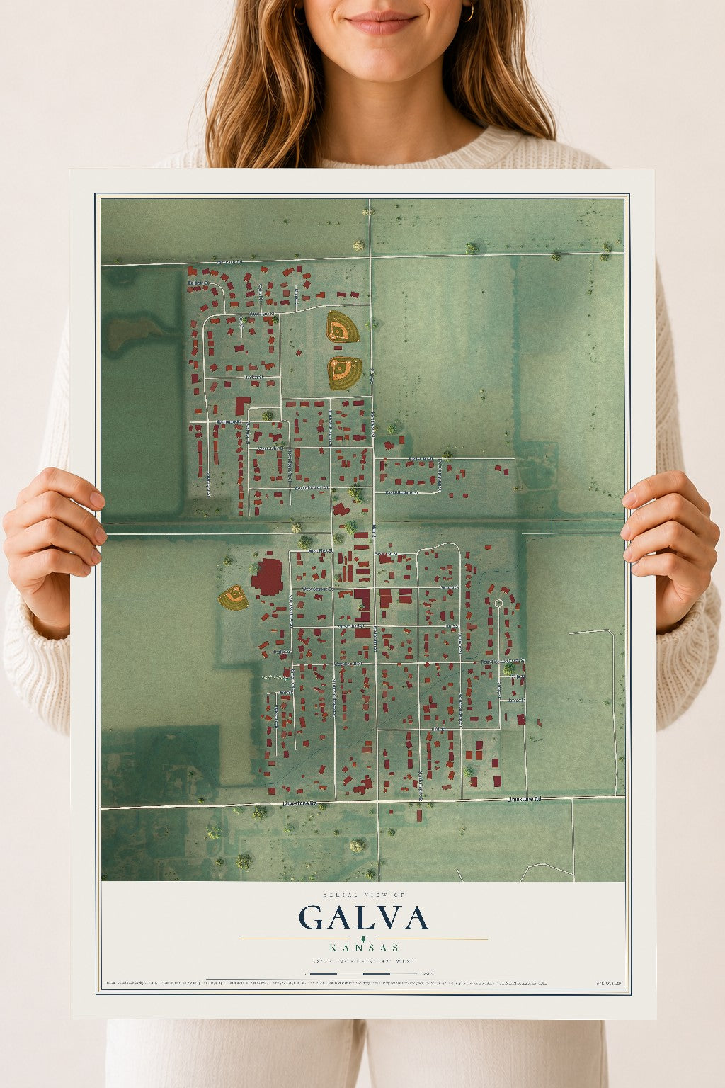 Map of Galva, Kansas, 18 x 24 inch unframed archival matte print