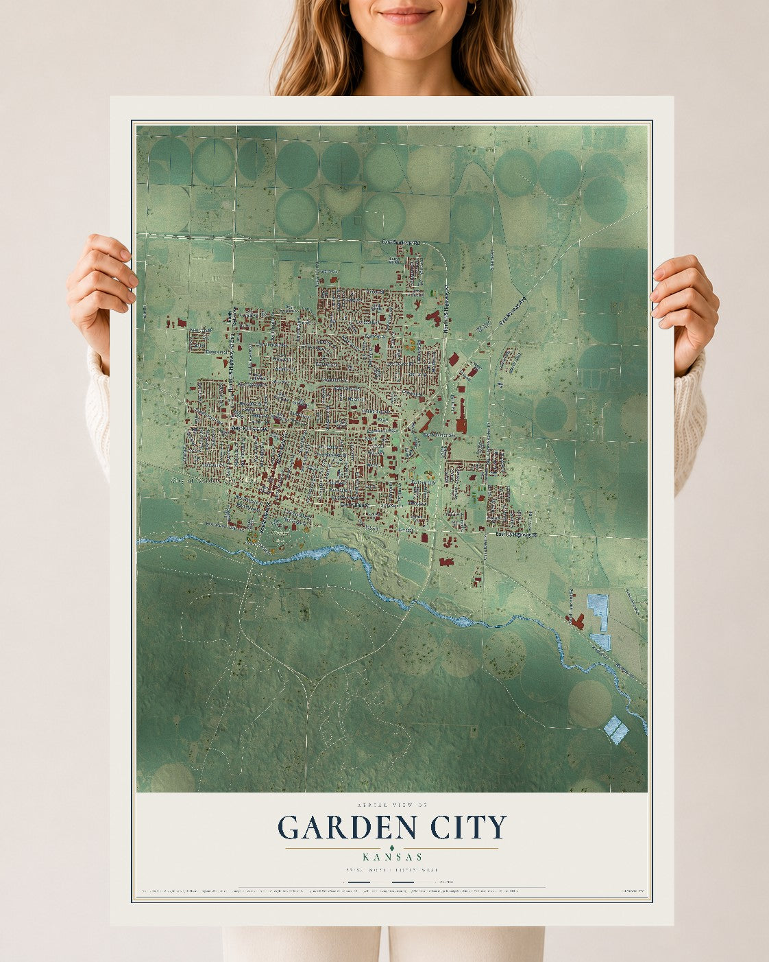 Map of Garden City, Kansas, 24 x 36 inch unframed archival matte print